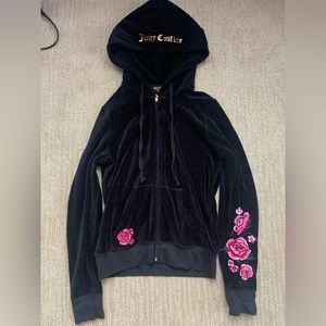Y2k Juicy Couture black hoodie with flowers